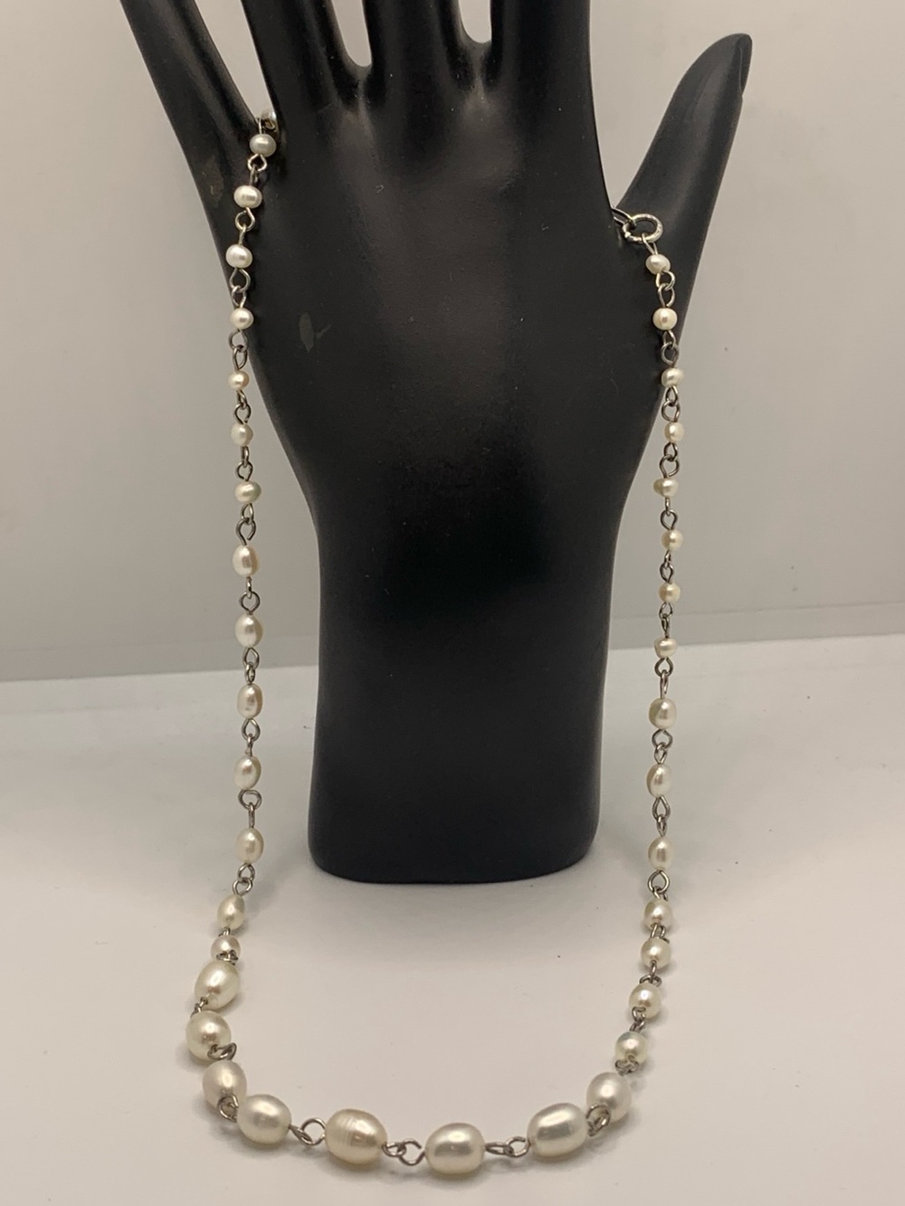Pearl Station Necklace - White Pearl Chain